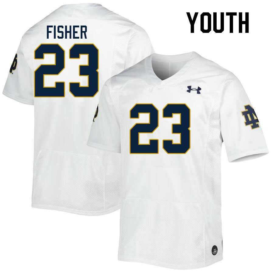 Youth #23 Justin Fisher Notre Dame Fighting Irish College Football Jerseys Stitched-White